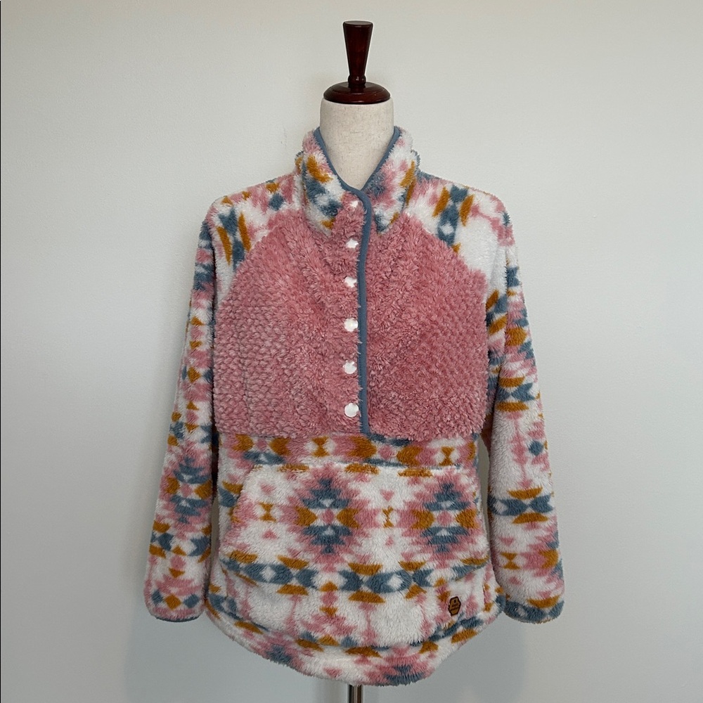 Simply Southern Pink Aztec Fleece Pullover‎ Jacket Size Small